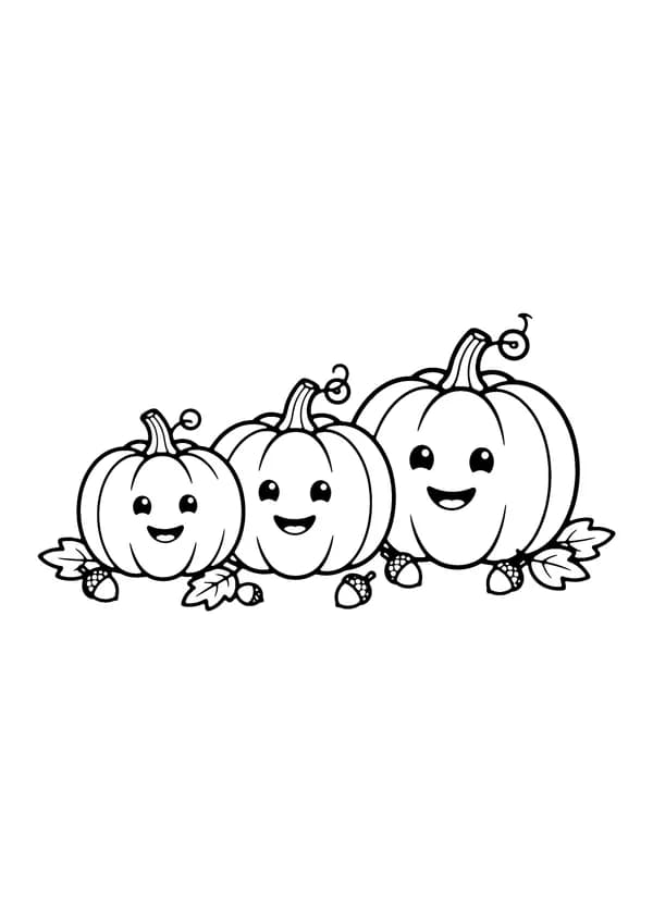 Printable hand-drawn Autumn Harvest Pumpkins coloring page