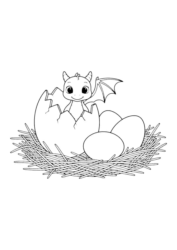 Printable hand-drawn Baby Dragon Hatching coloring page