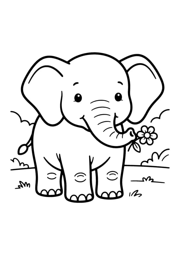 Printable hand-drawn Baby Elephant coloring page
