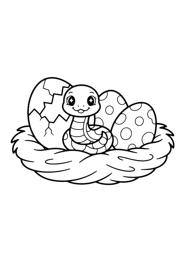 Printable hand-drawn Baby Snake Hatching coloring page
