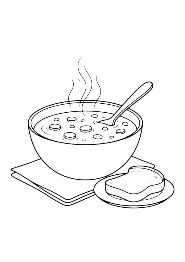Printable hand-drawn Bowl of Warm Soup coloring page