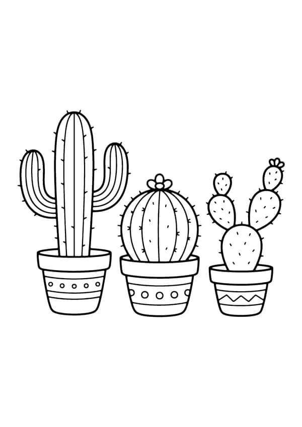 Printable hand-drawn Cactus Garden coloring page