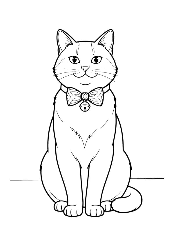 Printable hand-drawn Cat with a Bow Tie coloring page