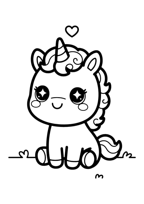 Printable hand-drawn Chibi Unicorn coloring page