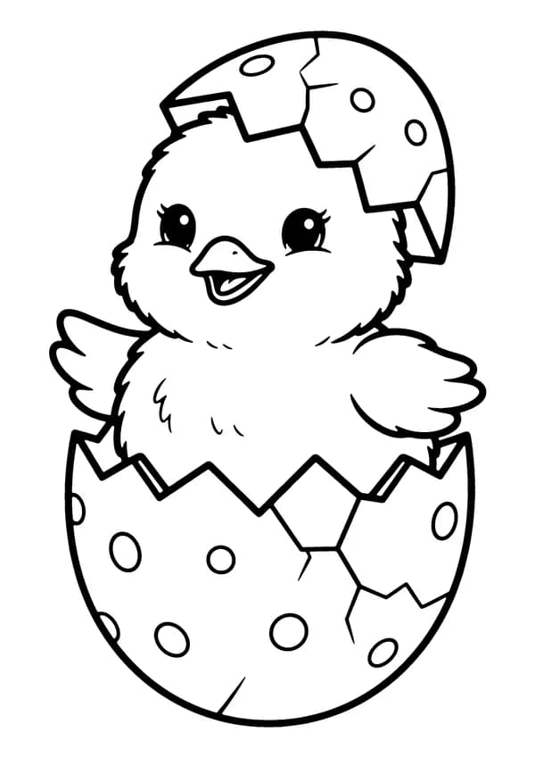 Printable hand-drawn Chick in Easter Egg coloring page