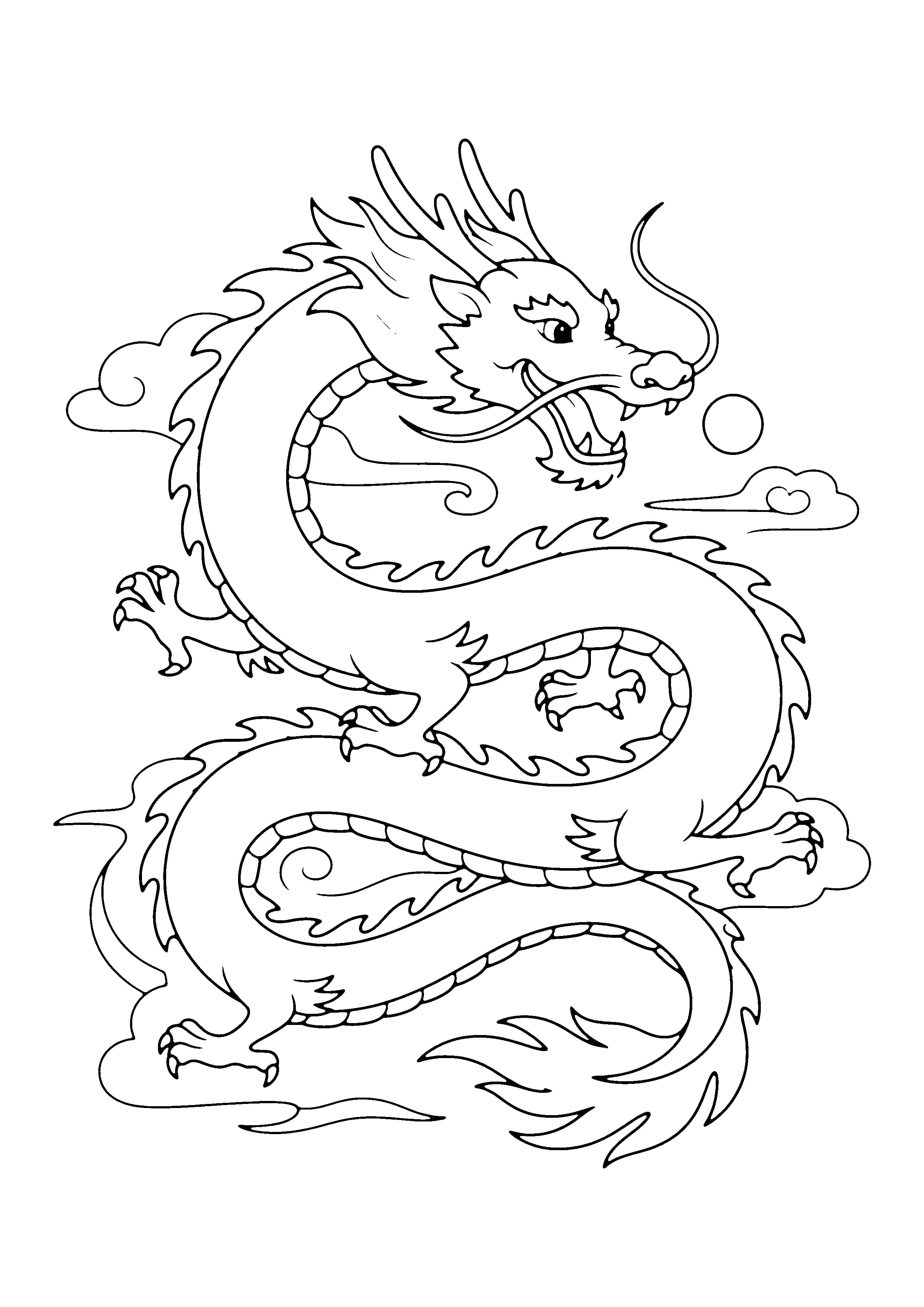Printable hand-drawn Chinese Dragon coloring page