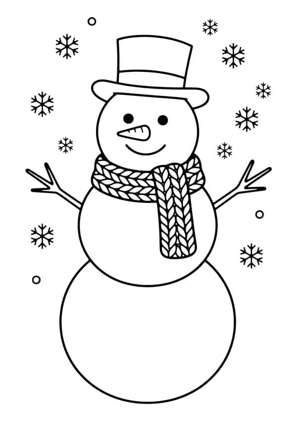 Printable hand-drawn Christmas Snowman coloring page