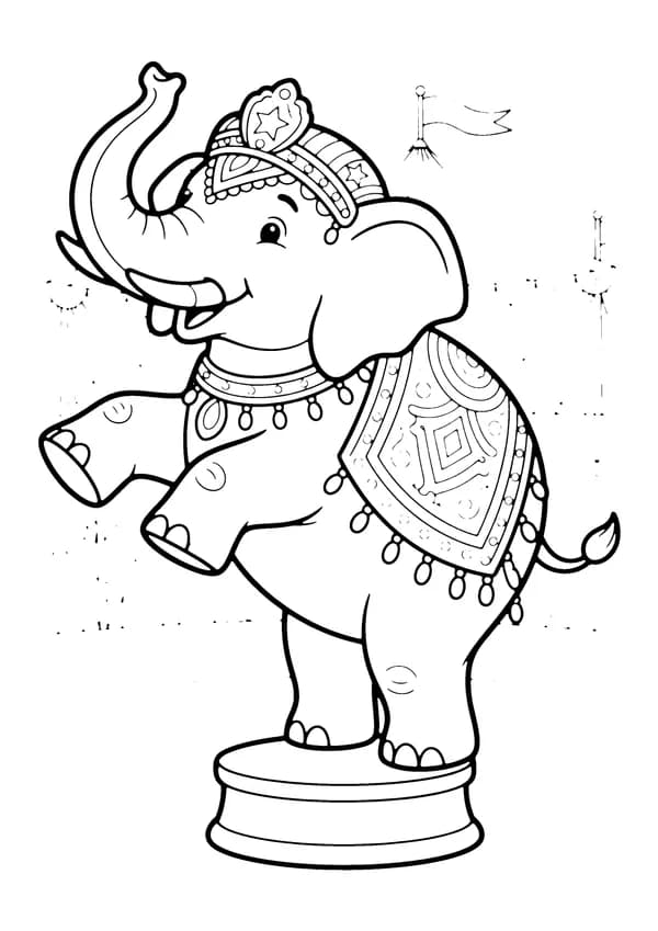 Printable hand-drawn Circus Elephant coloring page