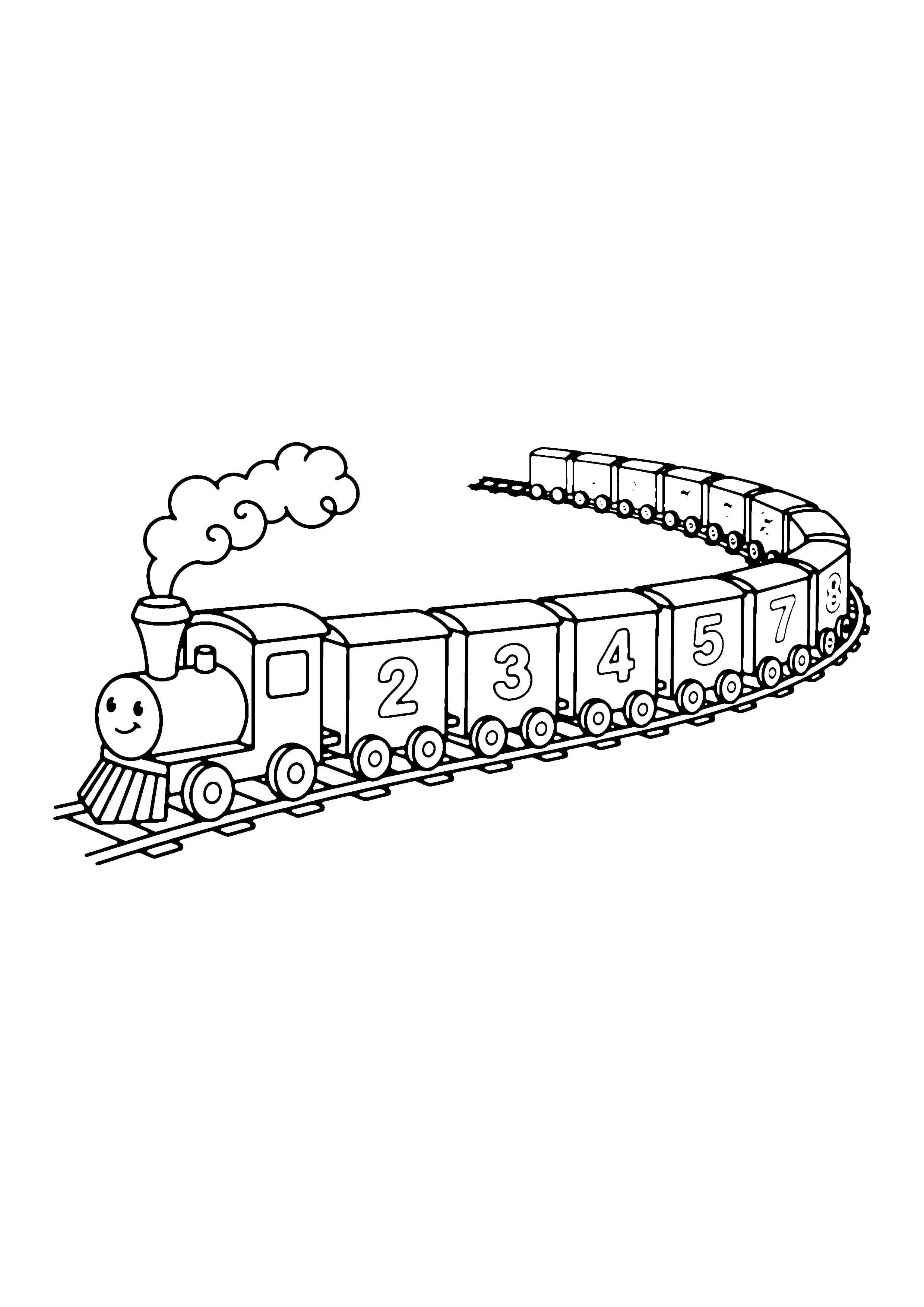 Printable hand-drawn Counting Train Numbers coloring page