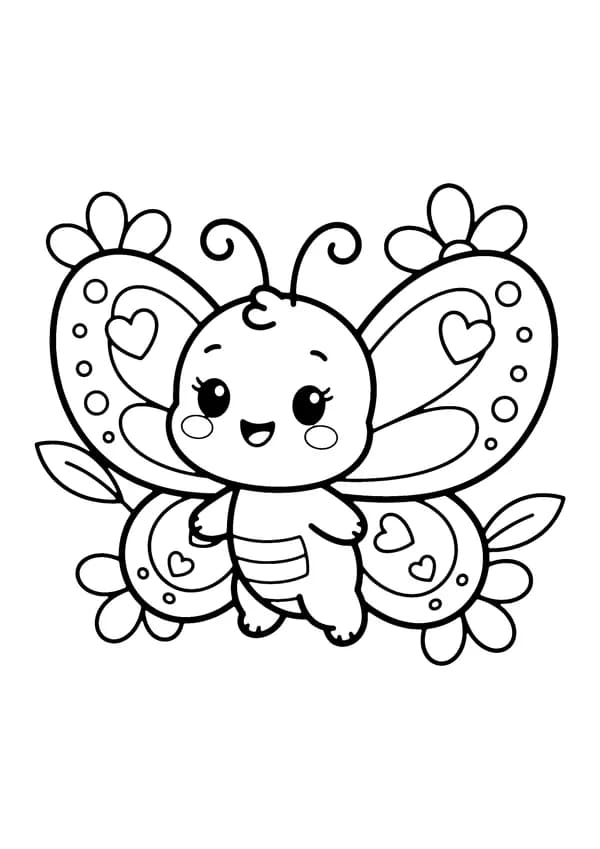 Printable hand-drawn Cute Baby Butterfly coloring page
