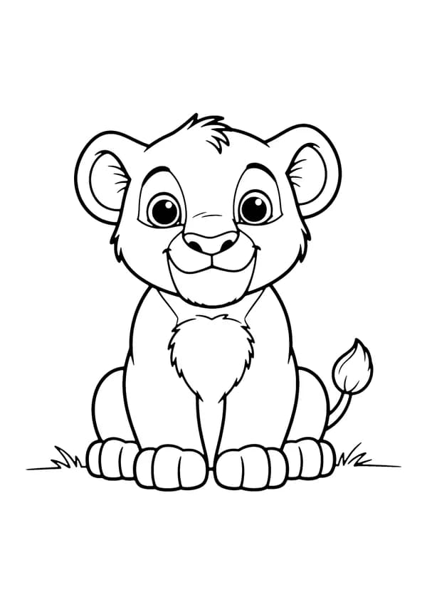 Printable hand-drawn Cute Lion Cub coloring page