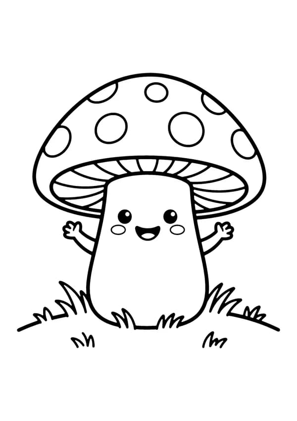 Printable hand-drawn Cute Mushroom Friend coloring page