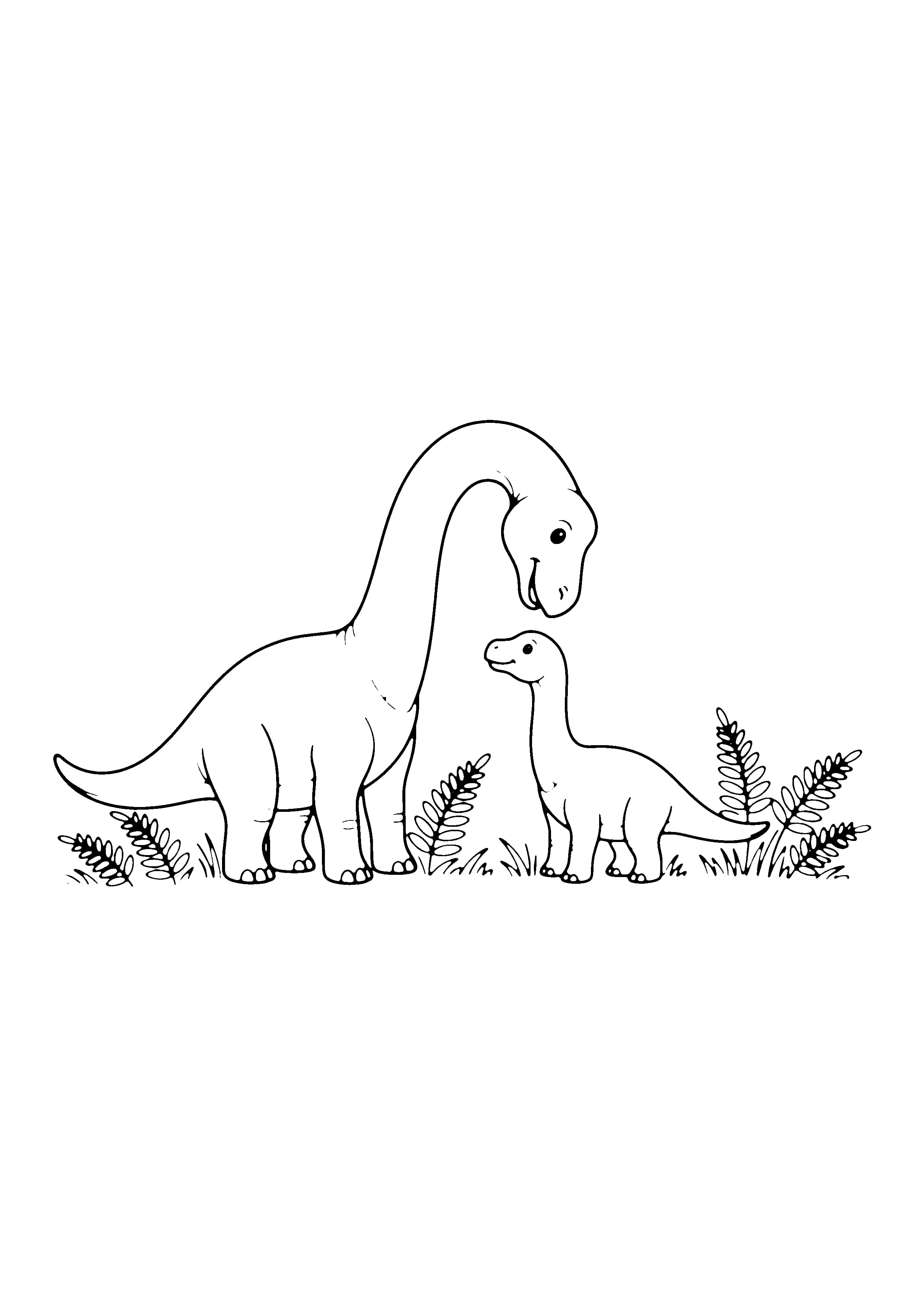 Printable hand-drawn Dino Mom and Baby coloring page