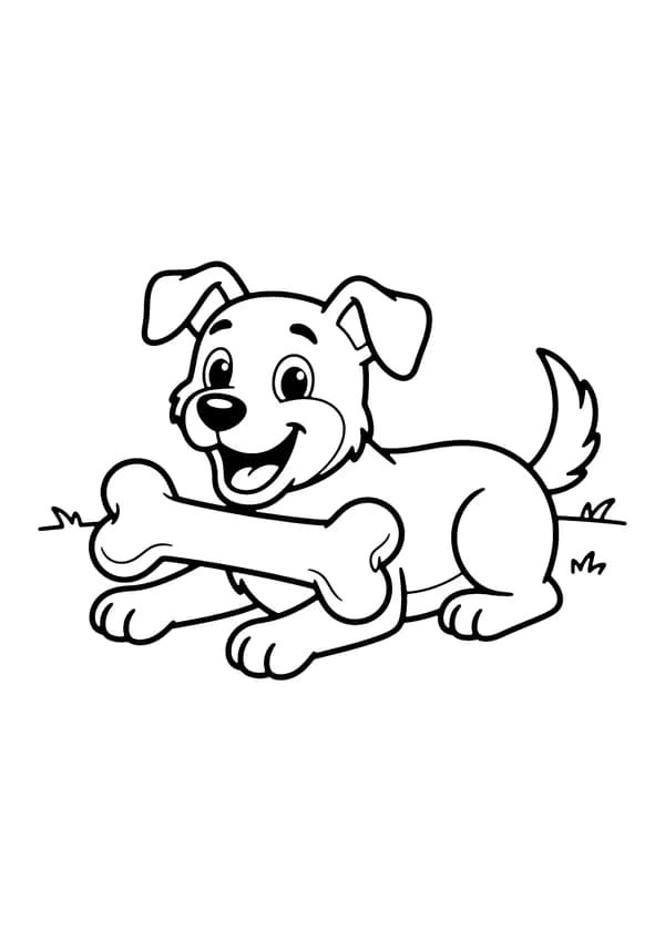 Printable hand-drawn Dog with a Bone coloring page