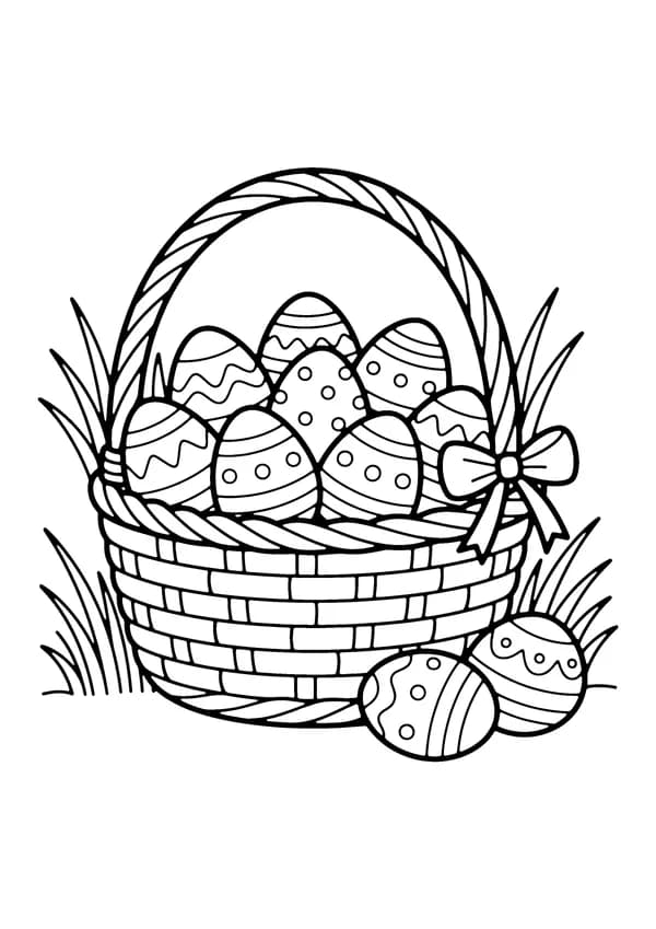 Printable hand-drawn Easter Egg Basket coloring page