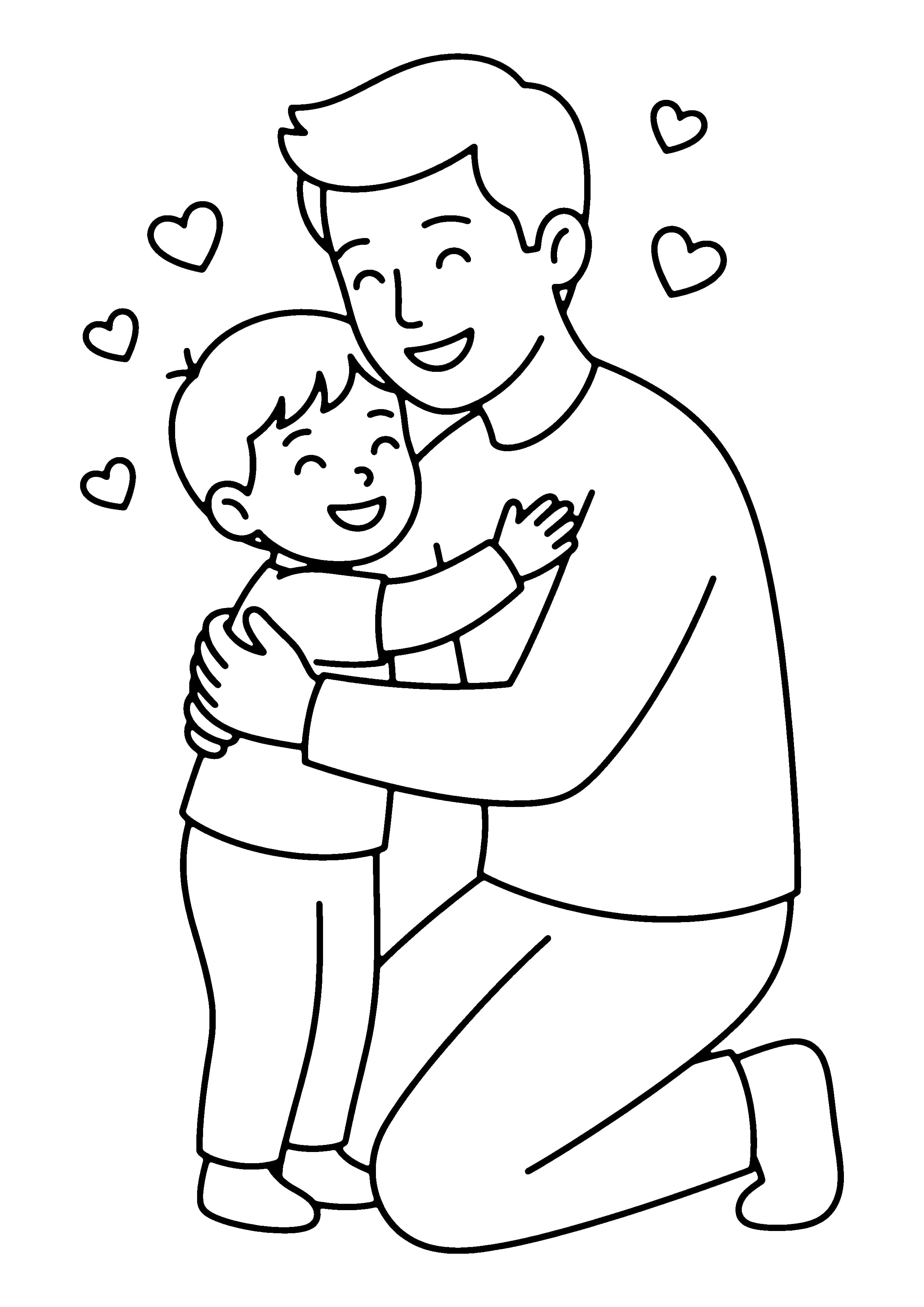 Printable hand-drawn Father's Day Bear Hug coloring page