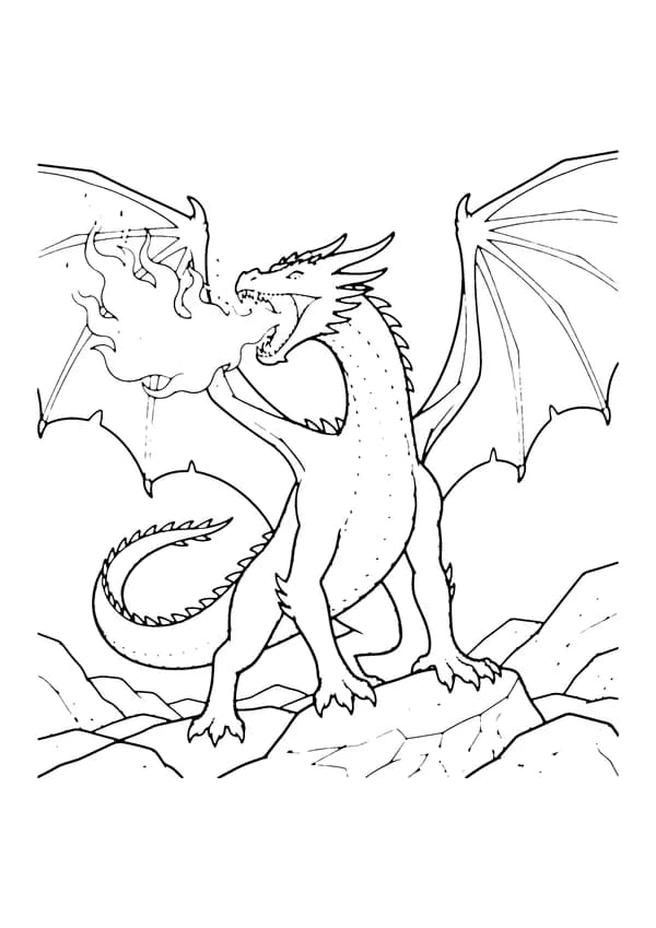 Printable hand-drawn Fire-Breathing Dragon coloring page