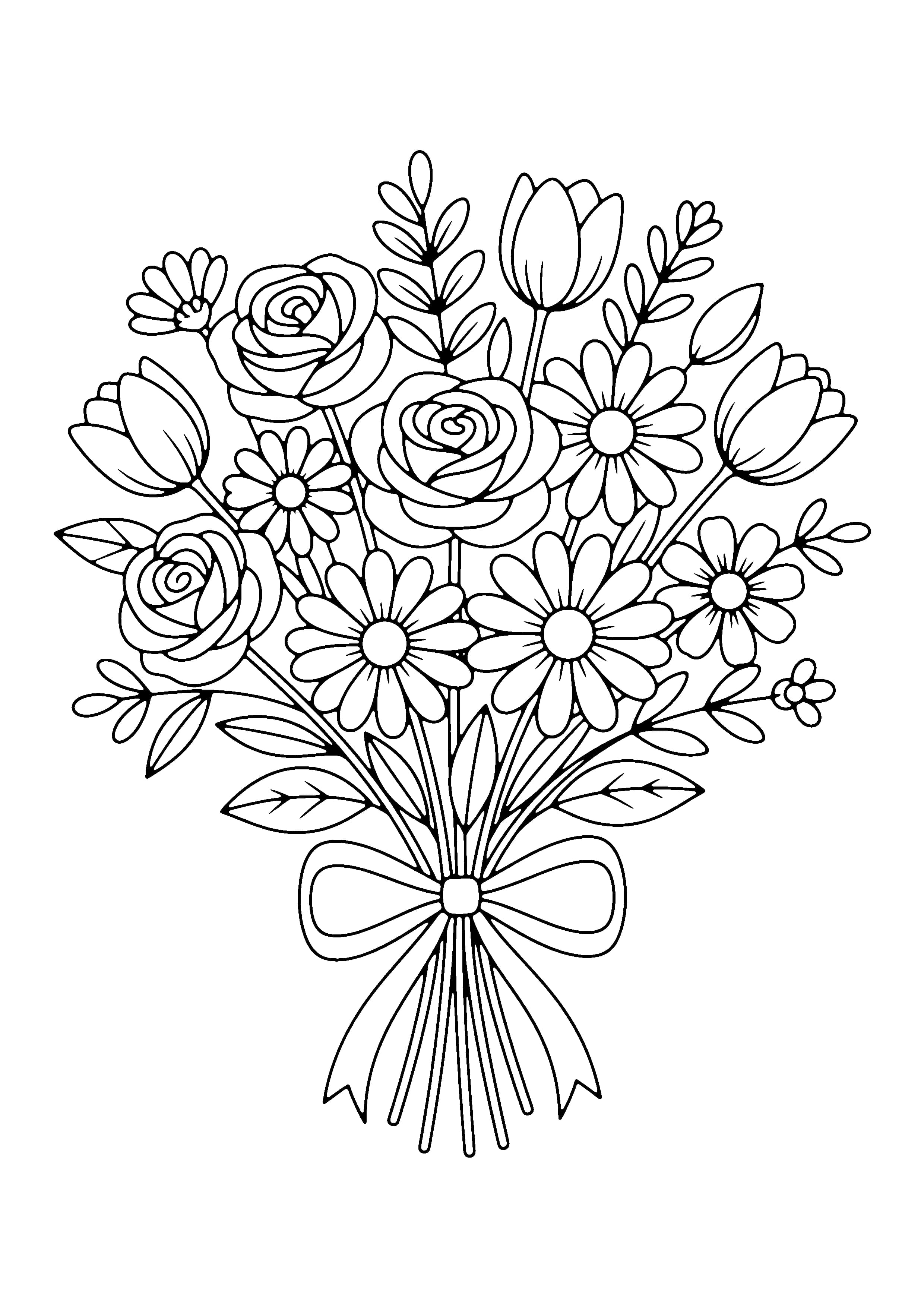 Printable hand-drawn Flower Bouquet coloring page