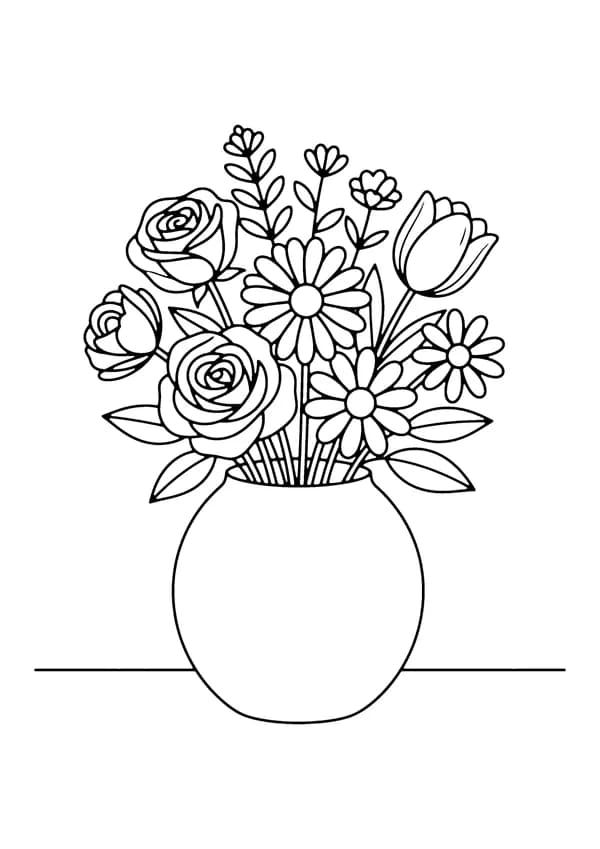 Printable hand-drawn Flower Bouquet in a Vase coloring page