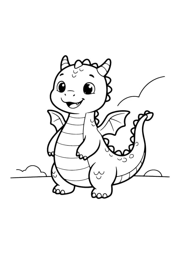 Printable hand-drawn Friendly Dragon coloring page