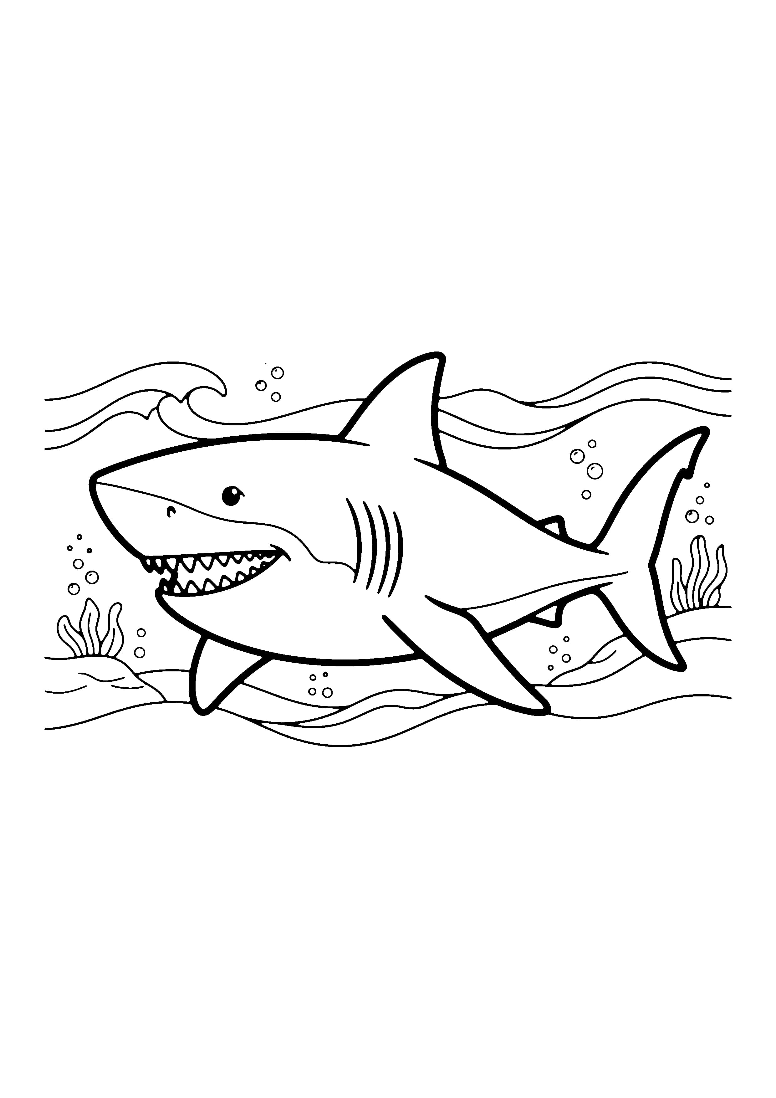 Printable hand-drawn Friendly Great White coloring page