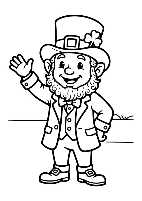 Printable hand-drawn Friendly Leprechaun coloring page