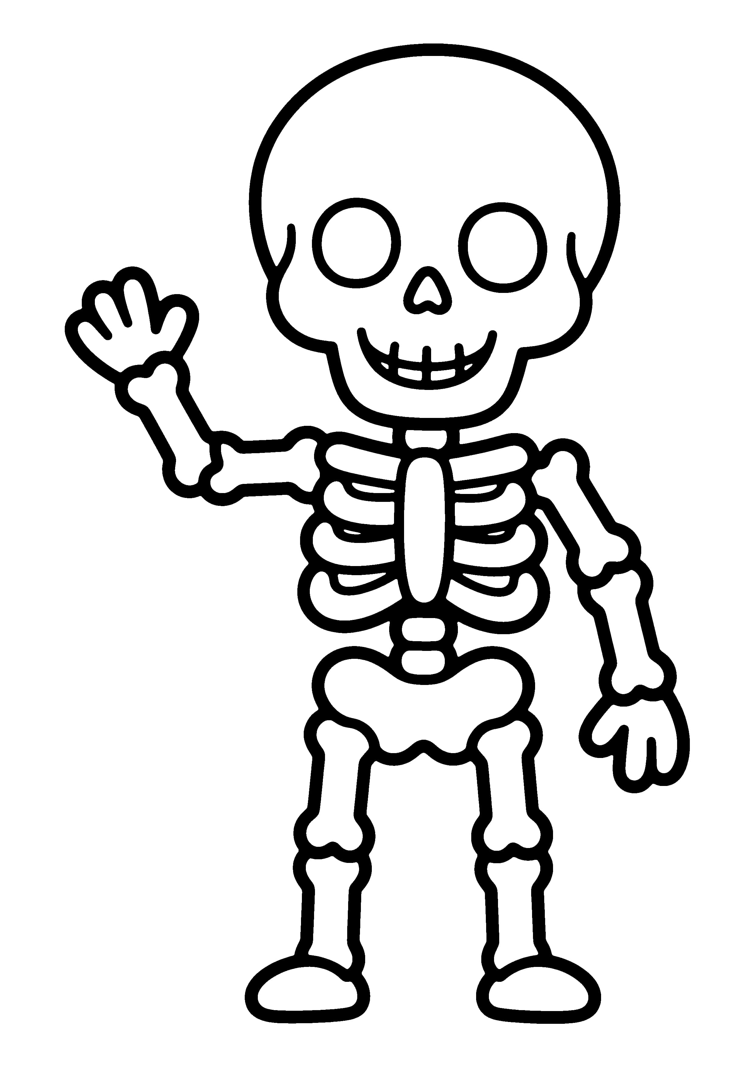 Printable hand-drawn Friendly Skeleton Buddy coloring page