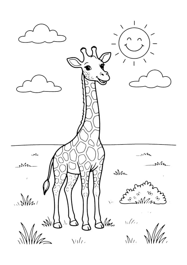 Printable hand-drawn Giraffe Under the Sun coloring page