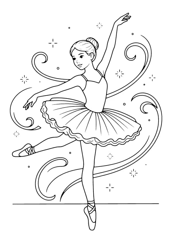 Printable hand-drawn Girl Dancing in a Tutu coloring page