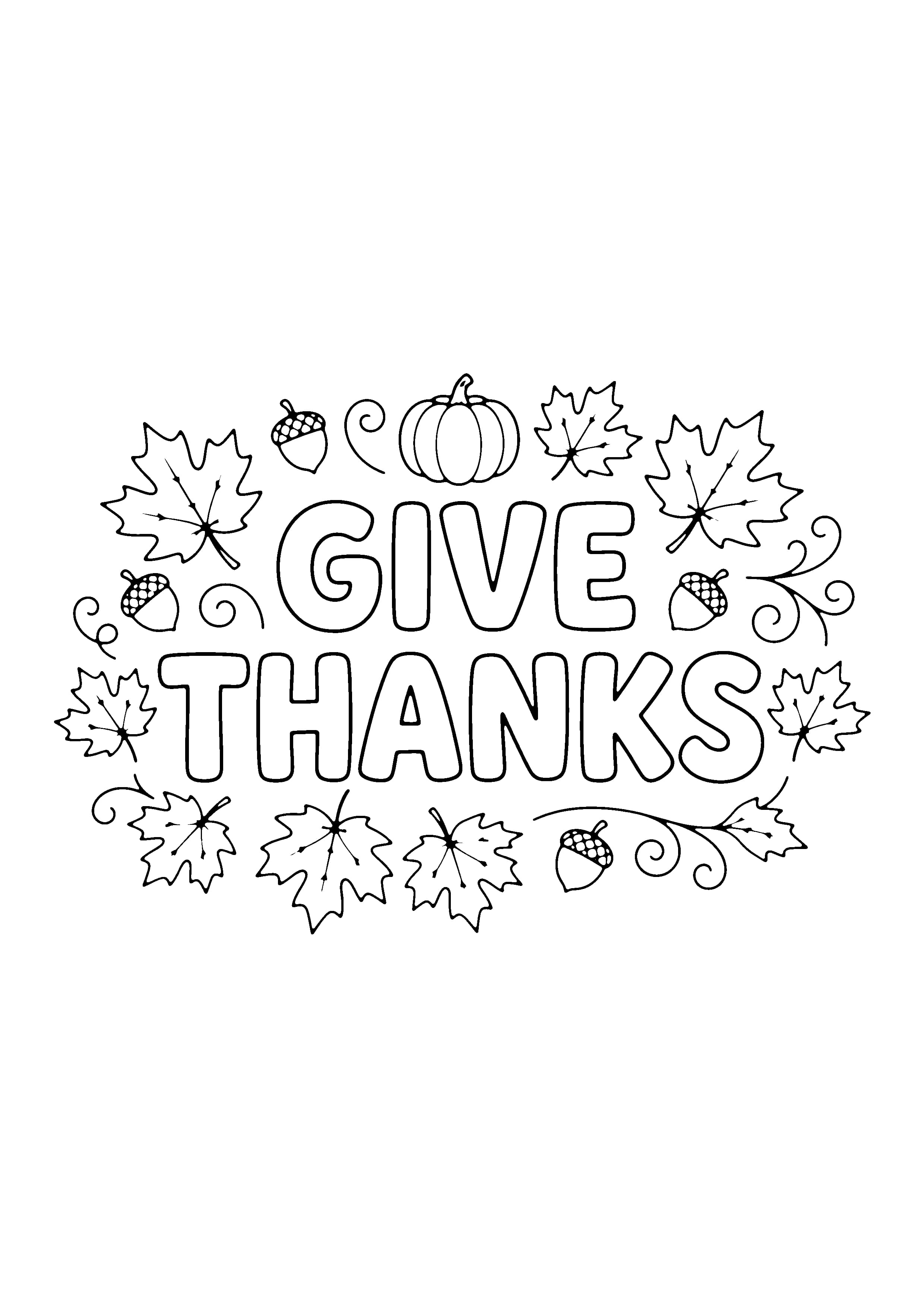 Printable hand-drawn Give Thanks Banner coloring page