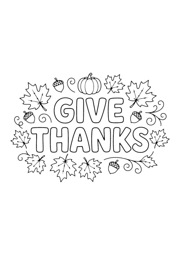 Printable hand-drawn Give Thanks Banner coloring page