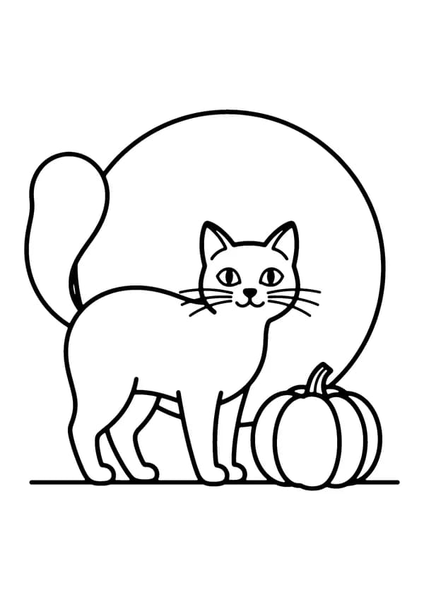 Printable hand-drawn Halloween Black Cat coloring page