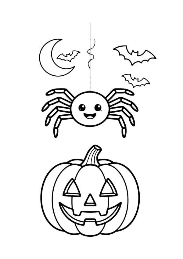 Printable hand-drawn Halloween Spider coloring page