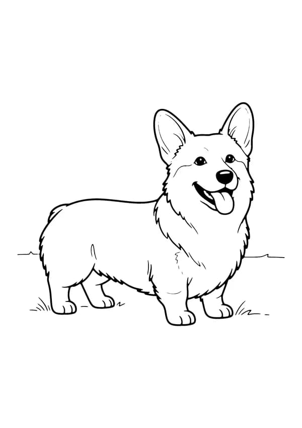 Printable hand-drawn Happy Corgi coloring page