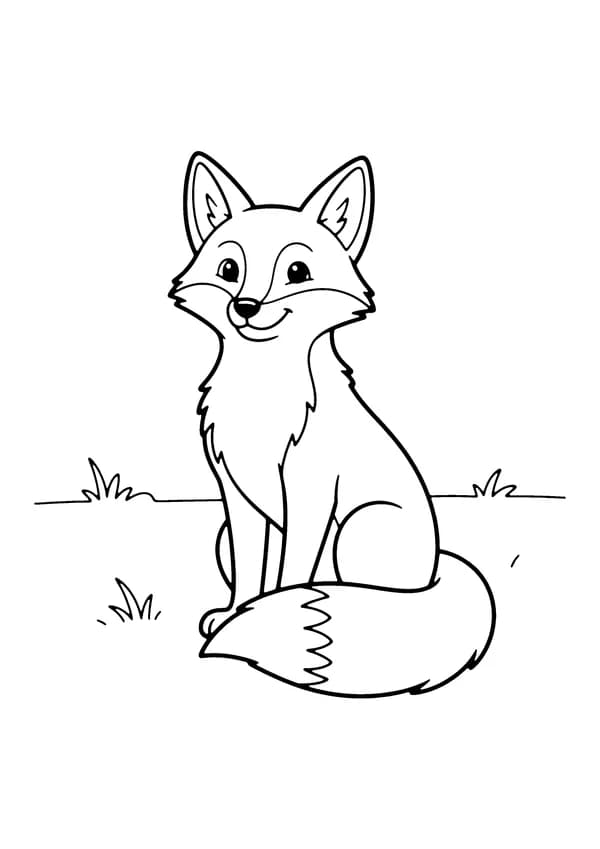 Printable hand-drawn Happy Fox coloring page