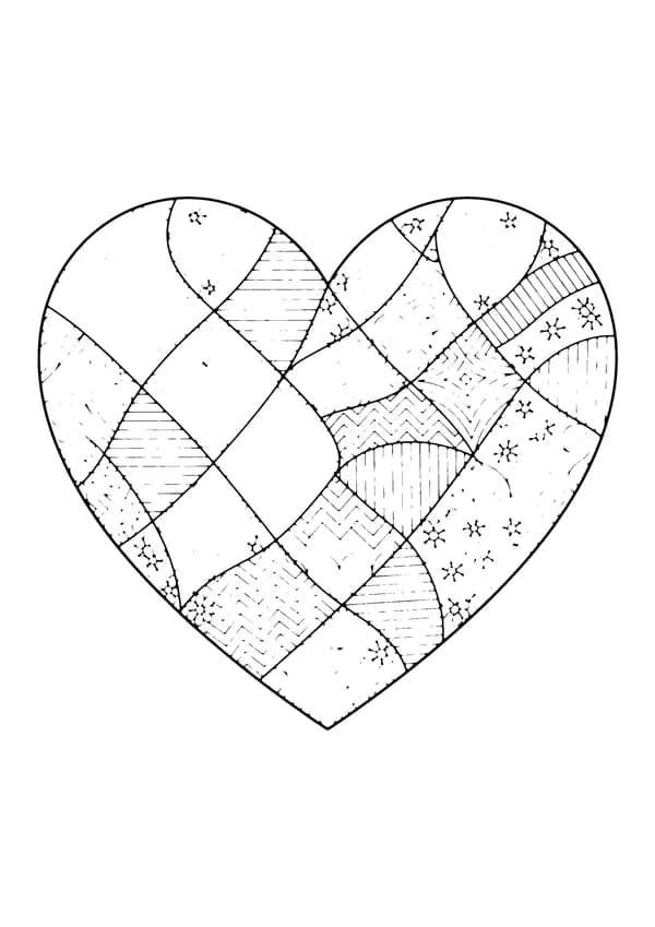 Printable hand-drawn Heart Close-Up Pattern coloring page