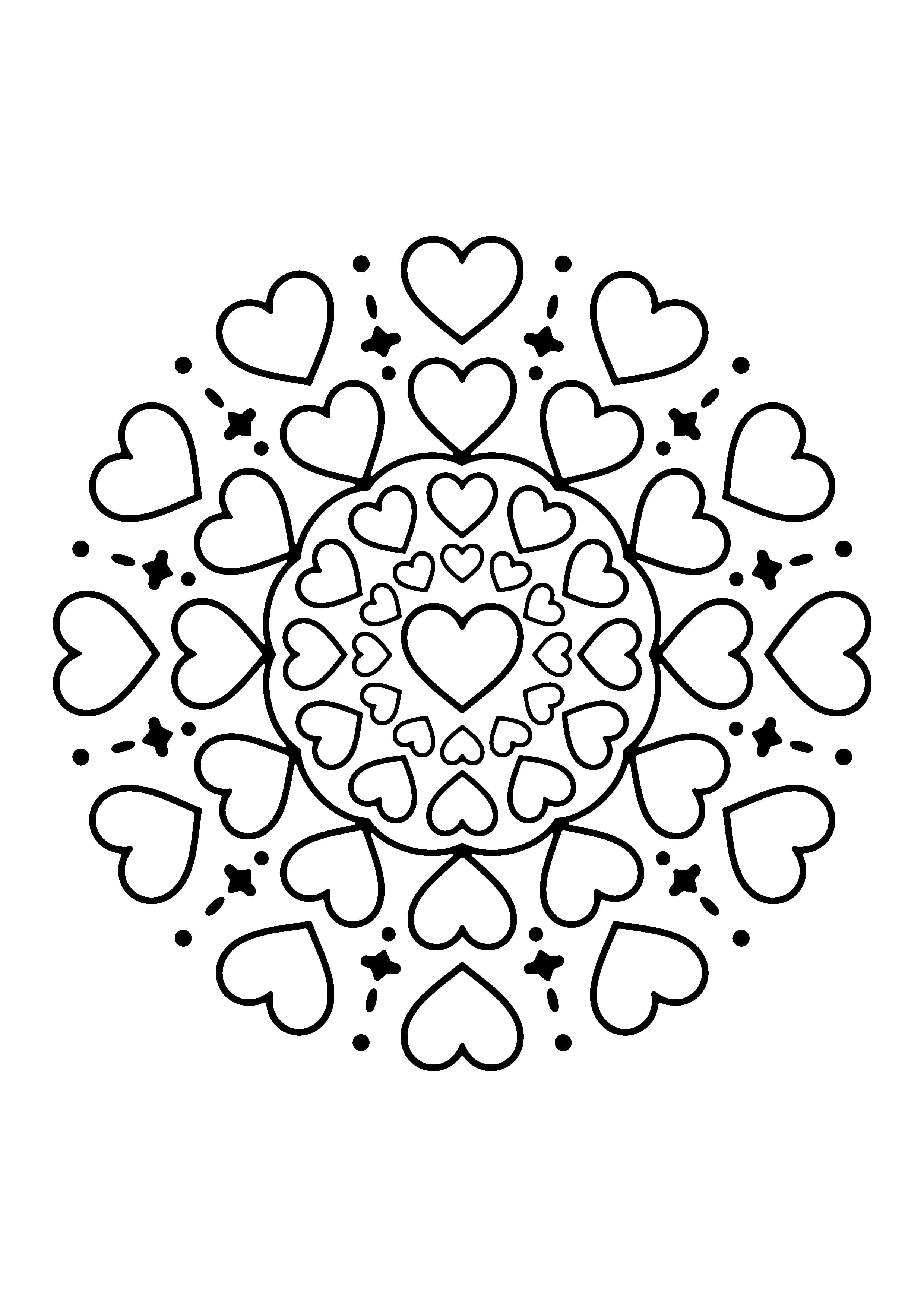Printable hand-drawn Heart Mandala coloring page
