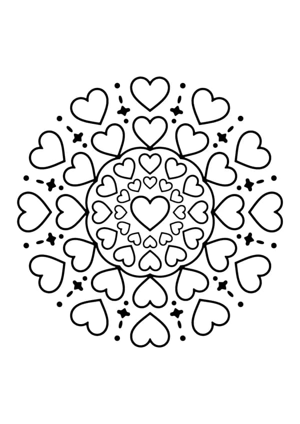 Printable hand-drawn Heart Mandala coloring page