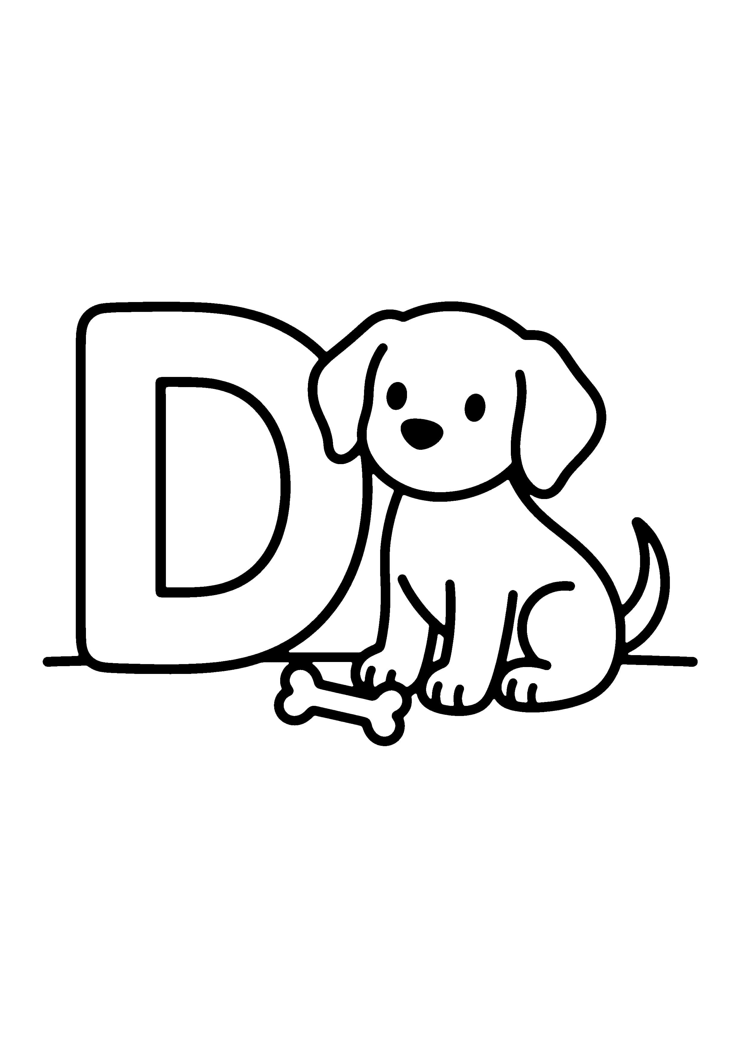 Printable hand-drawn Letter D for Dog coloring page