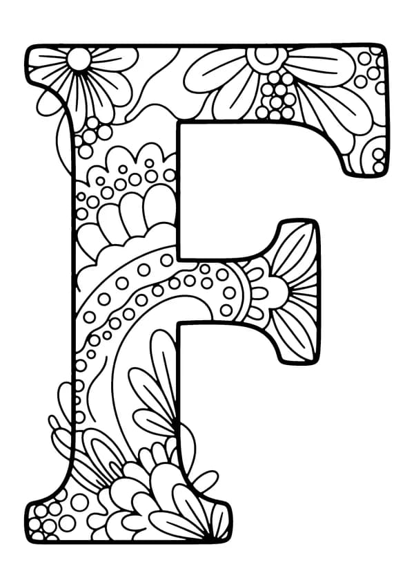 Printable hand-drawn Letter F Close-Up coloring page