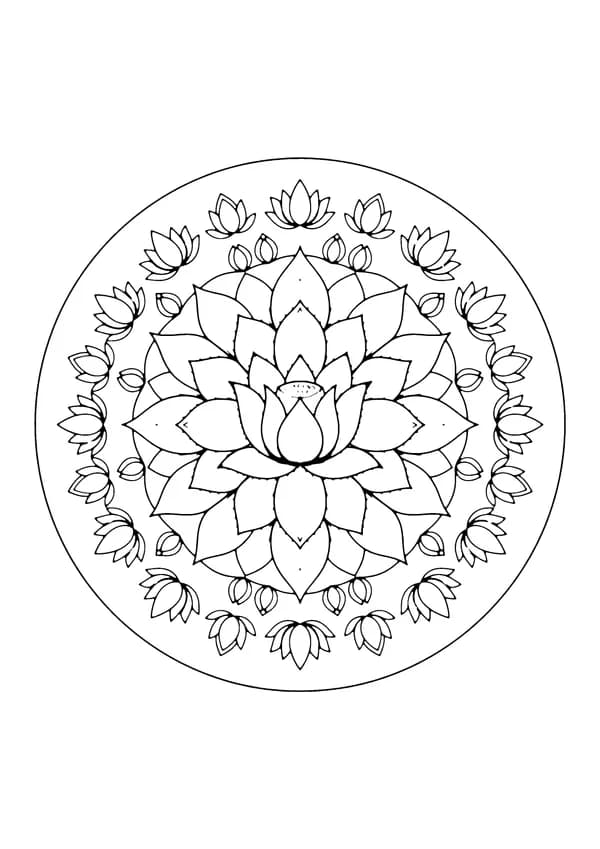 Printable hand-drawn Lotus Mandala coloring page