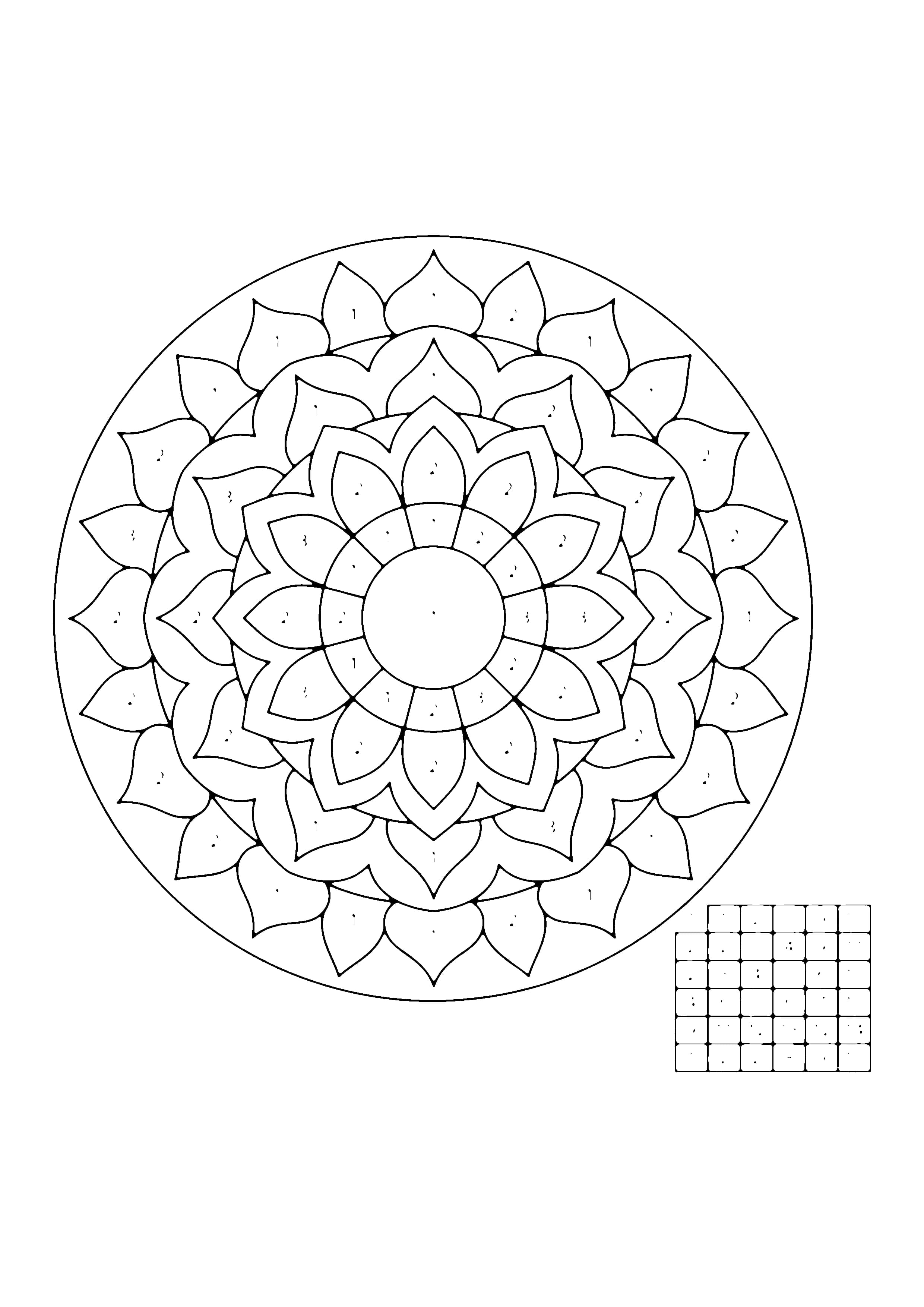 Printable hand-drawn Mandala Color-by-Number coloring page for kids