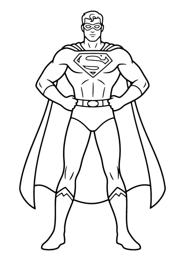 Printable hand-drawn Masked Superhero Hero Pose coloring page