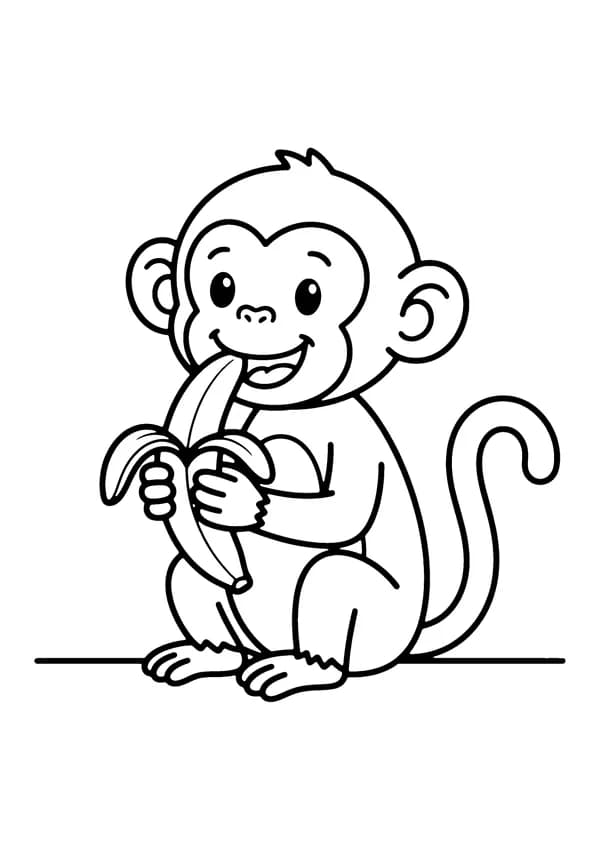 Printable hand-drawn Monkey with Banana coloring page