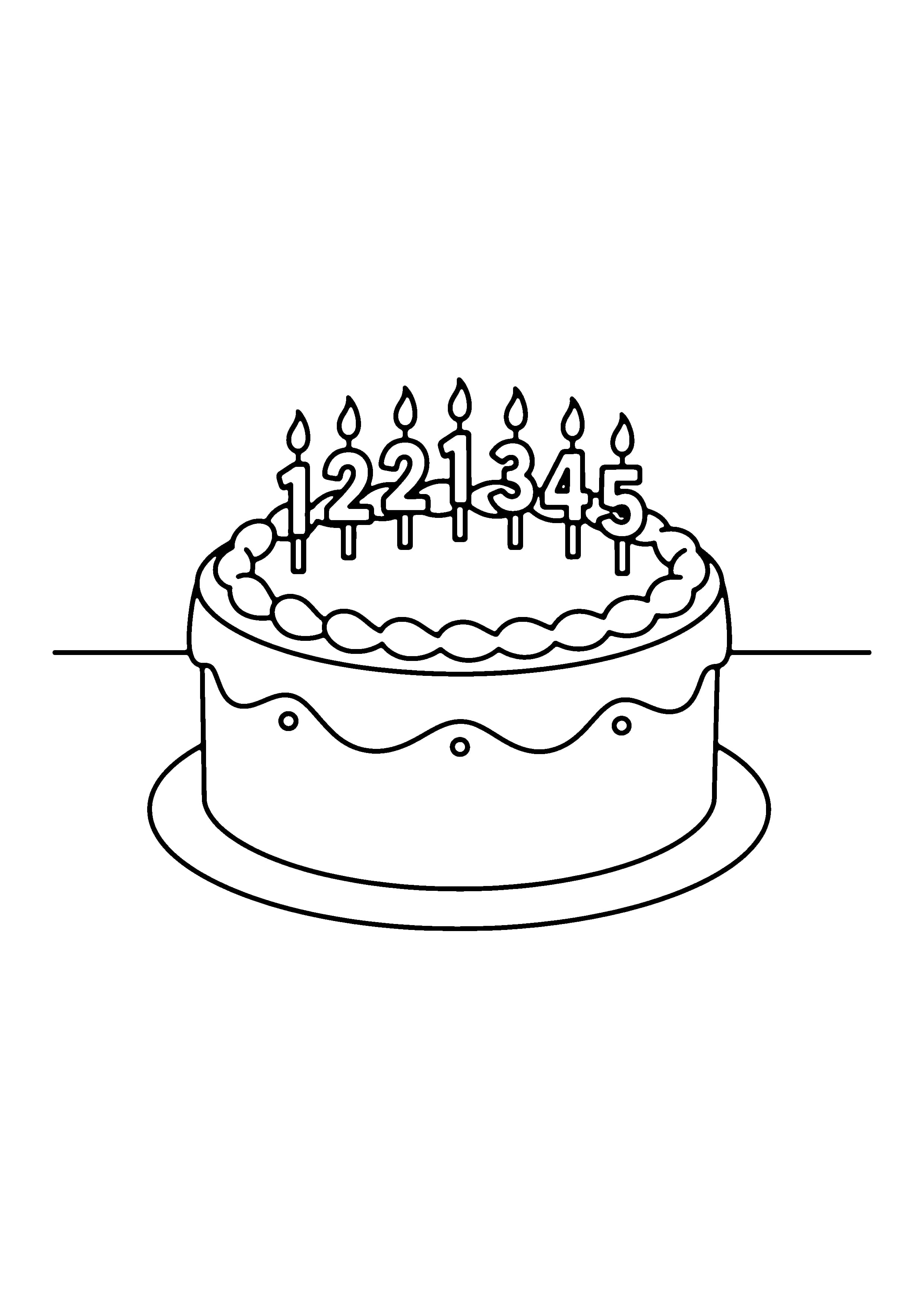 Printable hand-drawn Number Candle Cake coloring page