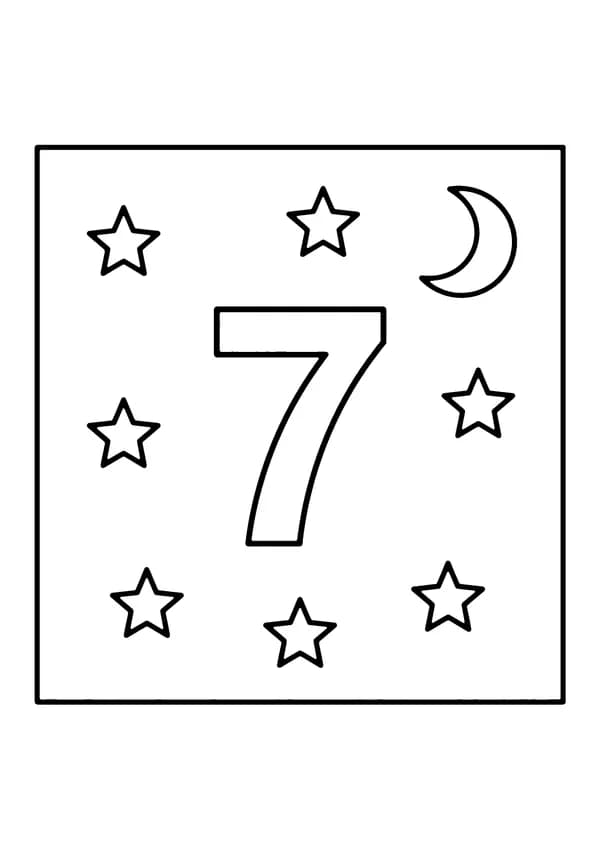 Printable hand-drawn Number Seven Stars coloring page