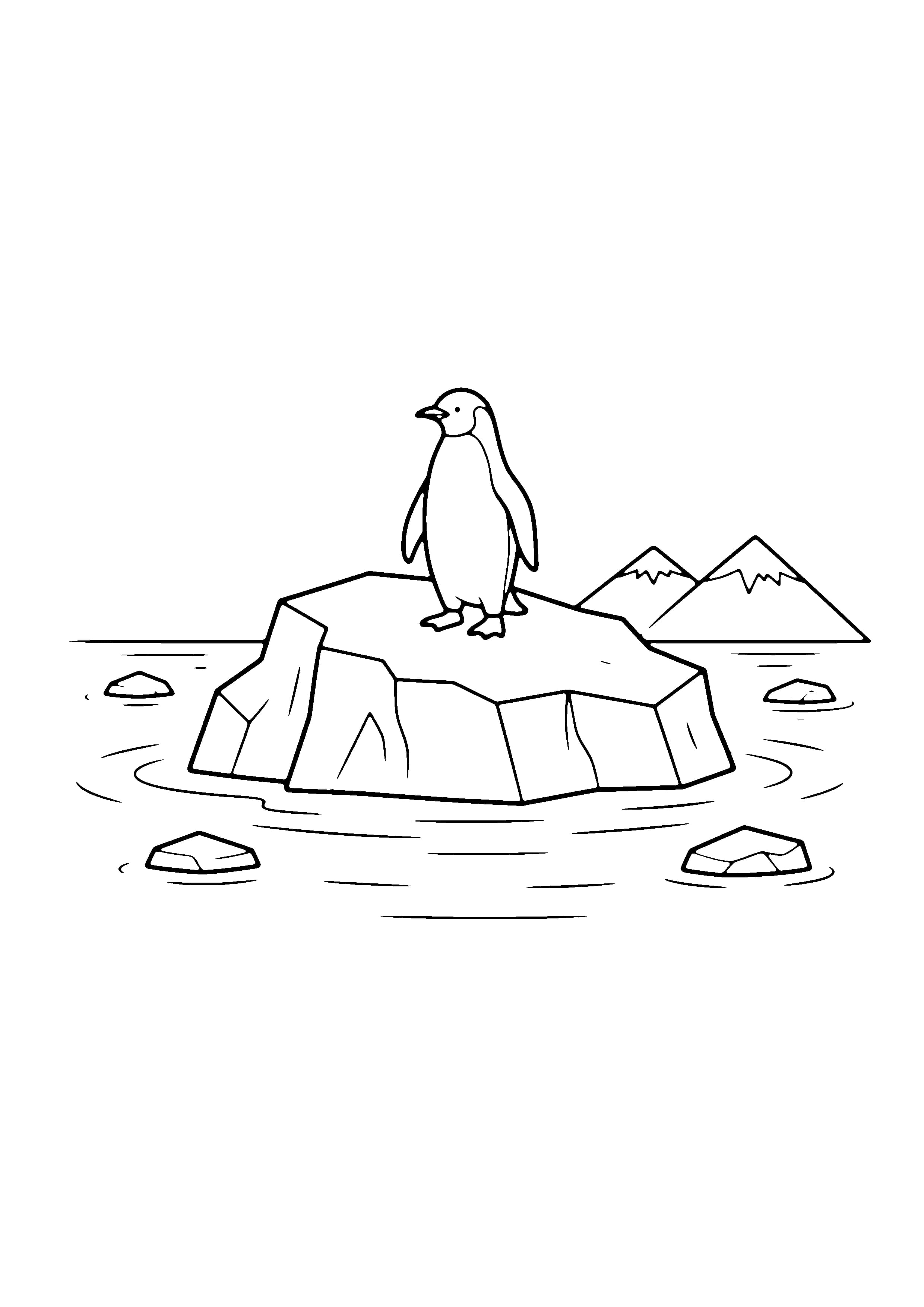 Printable hand-drawn Penguin on an Iceberg coloring page