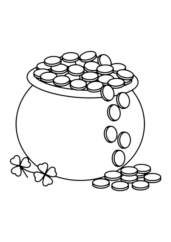 Printable hand-drawn Pot of Gold coloring page