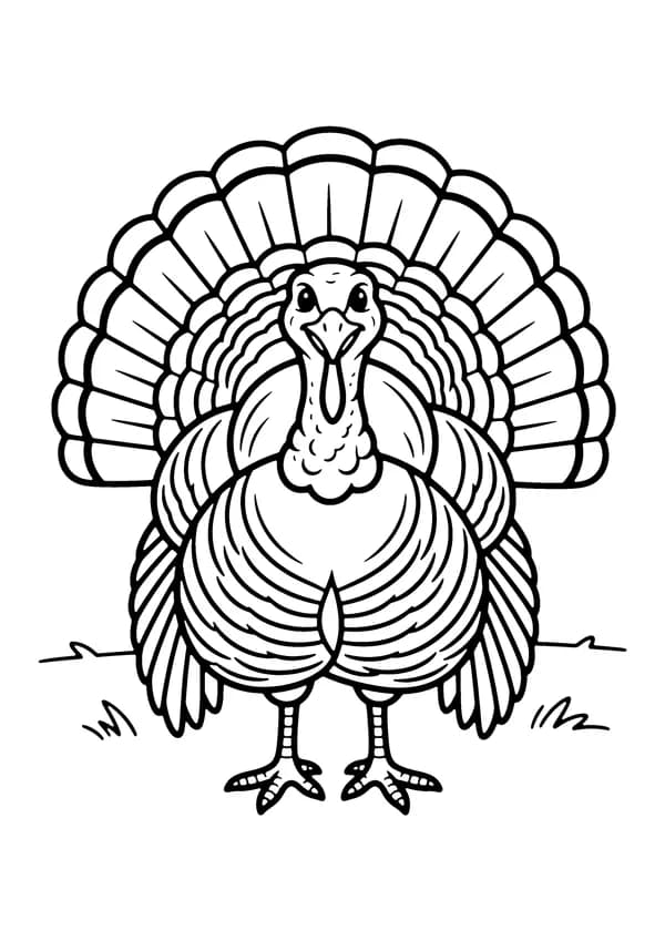 Printable hand-drawn Proud Tom Turkey coloring page