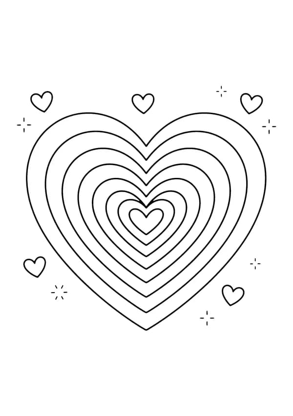 Printable hand-drawn Rainbow Heart coloring page